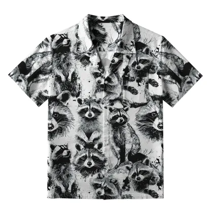 Tokyo-Tiger Playful Raccoon White Aloha Hawaiian Shirt