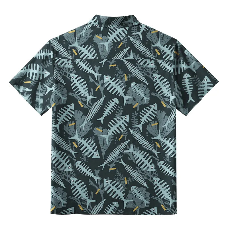Tokyo-Tiger Marine Fish Bones Button-up Shirt