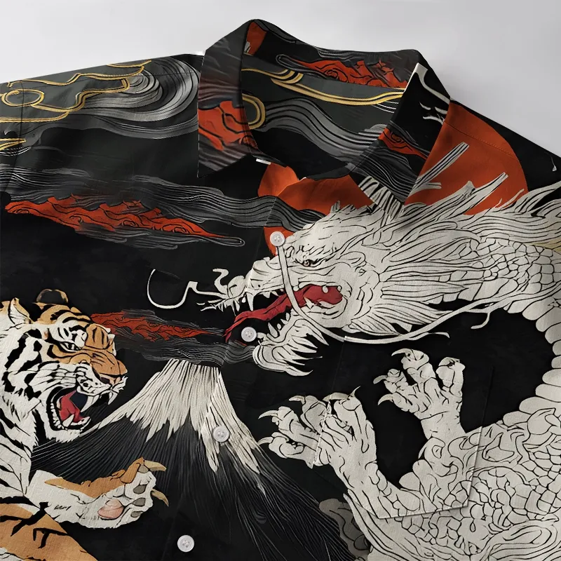 Tokyo-Tiger Fight Between Dragon And Tiger Button-up Shirt