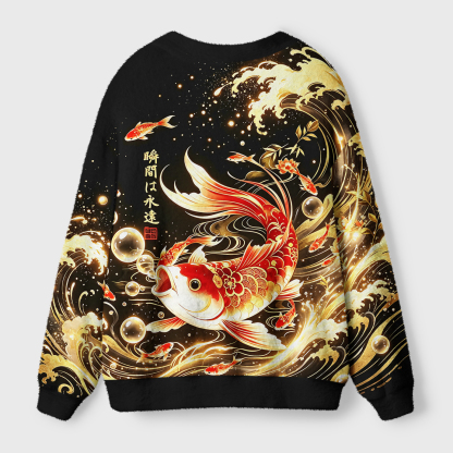 Tokyo-Tiger Eternal Waves And Koi Ugly Cardigan Sweater
