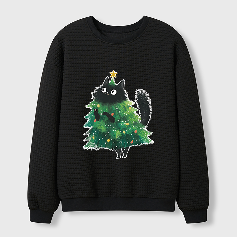 Tokyo-Tiger Christmas Tree Cat Japan Waffle Sweatshirt