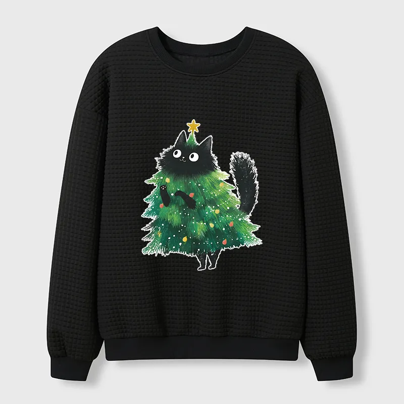 Tokyo-Tiger Christmas Tree Cat Japan Waffle Sweatshirt