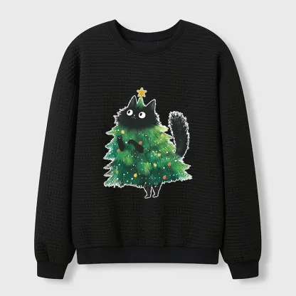 Tokyo-Tiger Christmas Tree Cat Japan Waffle Sweatshirt