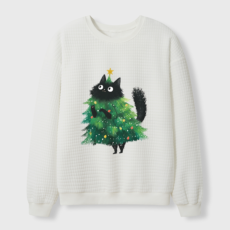 Tokyo-Tiger Christmas Tree Cat Japan Waffle Sweatshirt