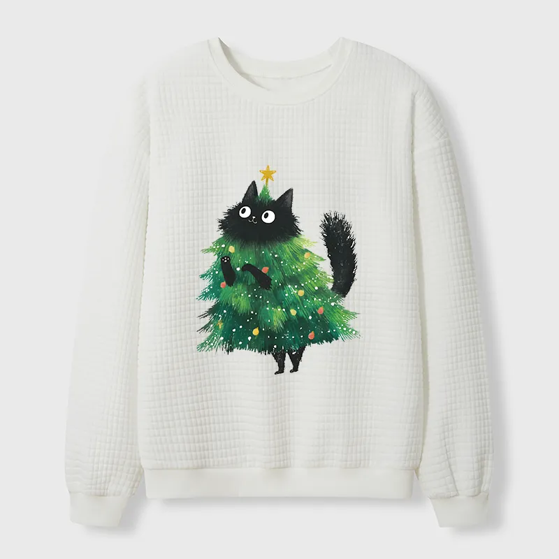 Tokyo-Tiger Christmas Tree Cat Japan Waffle Sweatshirt