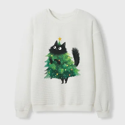 Tokyo-Tiger Christmas Tree Cat Japan Waffle Sweatshirt