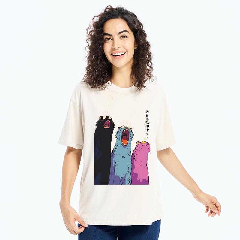Tokyo-Tiger Howling Cat Washed T-Shirt