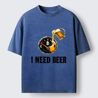 Tokyo-Tiger Low Fuel Beer Lover Meme Washed T-Shirt