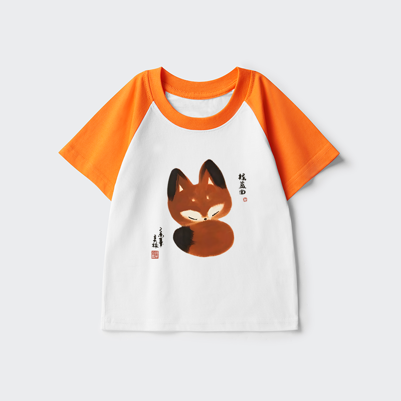 Tokyo-Tiger Cute Fox Kids Raglan T-shirt