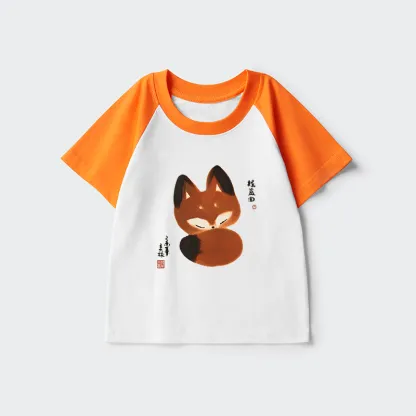 Tokyo-Tiger Cute Fox Kids Raglan T-shirt