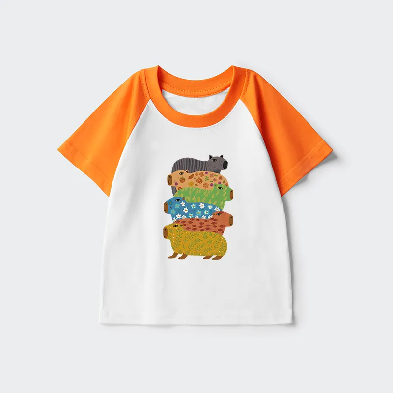 Tokyo-Tiger Colorful Capybaras Kids Raglan T-shirt