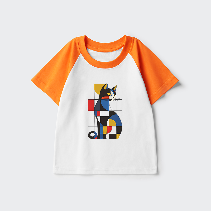 Tokyo-Tiger Mondrian Cat Kids Raglan T-shirt
