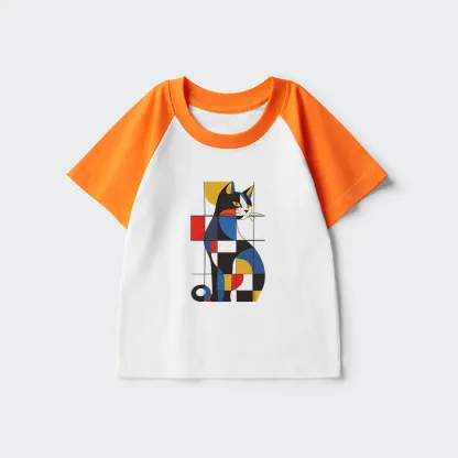 Tokyo-Tiger Mondrian Cat Kids Raglan T-shirt