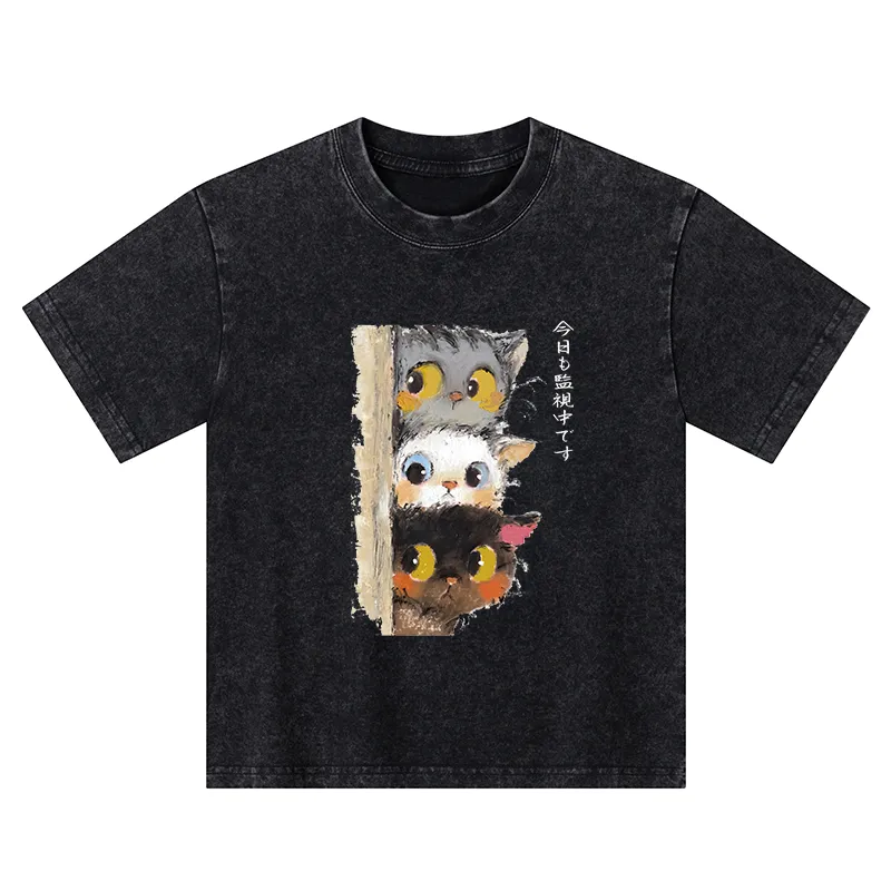 Tokyo-Tiger Three Cats Secretly Monitor Their Owner Kids Washed T-Shirt