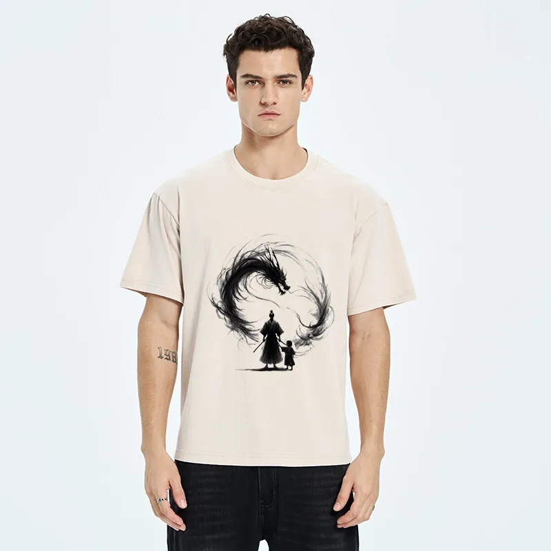 Tokyo-Tiger Samurai And Dragon Fatherhood Washed T-Shirt
