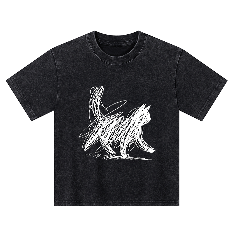 Tokyo-Tiger Minimalist Cat Art Kids Washed T-Shirt