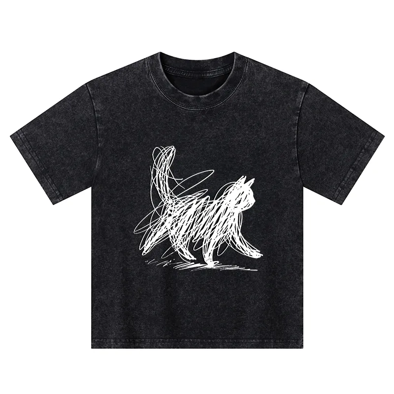 Tokyo-Tiger Minimalist Cat Art Kids Washed T-Shirt