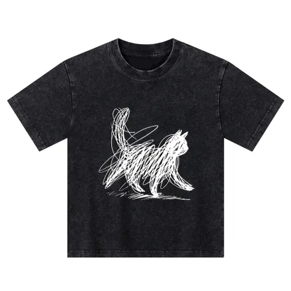 Tokyo-Tiger Minimalist Cat Art Kids Washed T-Shirt