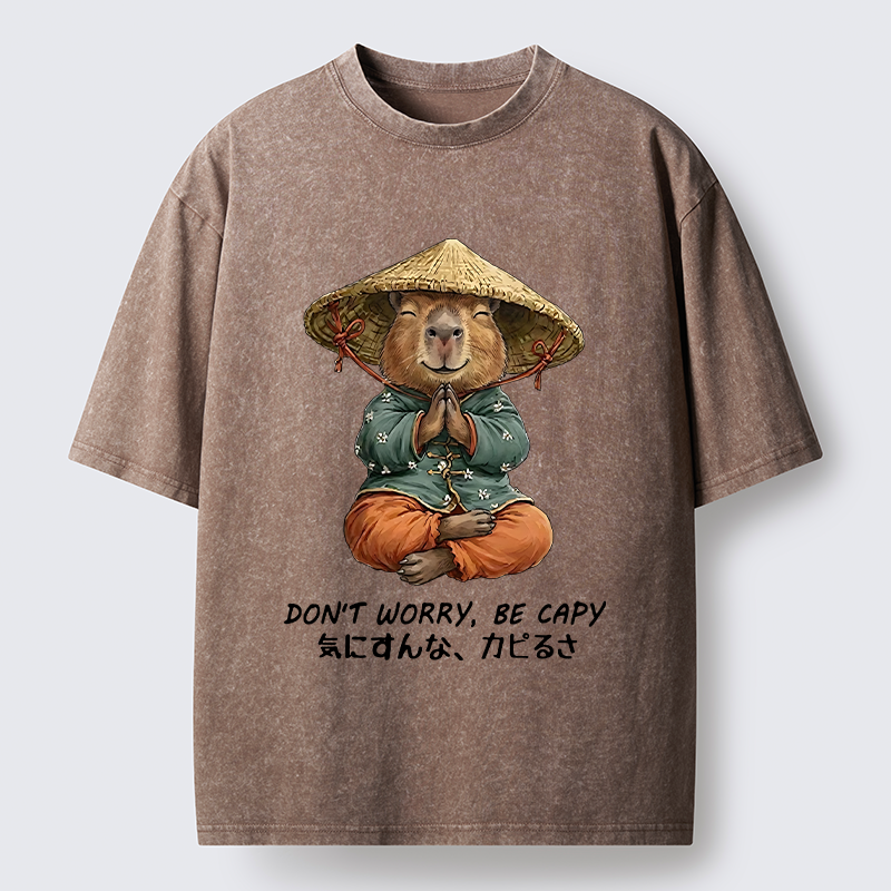 Tokyo-Tiger Zen Capybara Funny Meme Washed T-Shirt