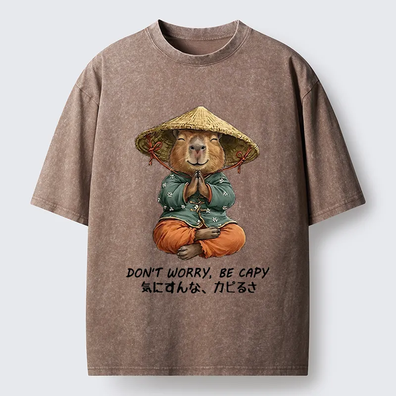 Tokyo-Tiger Zen Capybara Funny Meme Washed T-Shirt