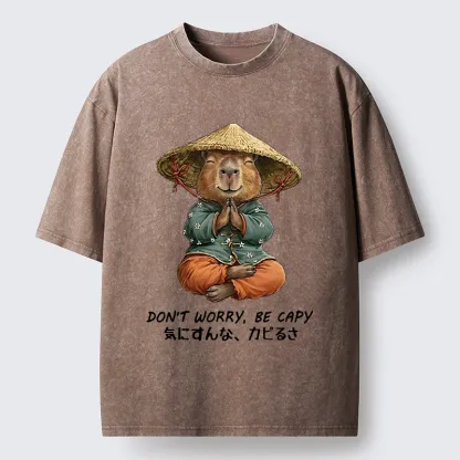 Tokyo-Tiger Zen Capybara Funny Meme Washed T-Shirt