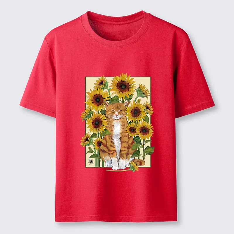 Tokyo-Tiger Sunflower And Orange Cat Classic T-Shirt
