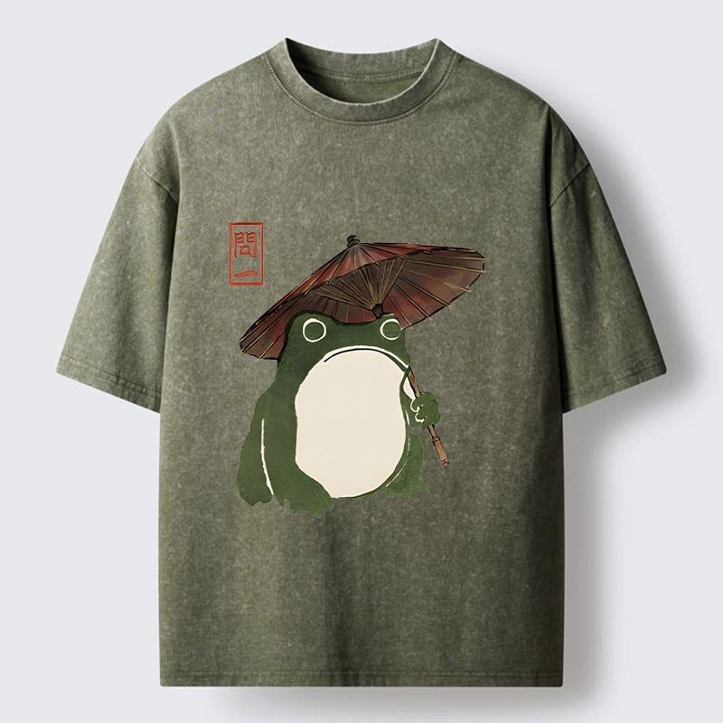 Tokyo‑Tiger Zen Frog Vibe Washed T‑Shirt