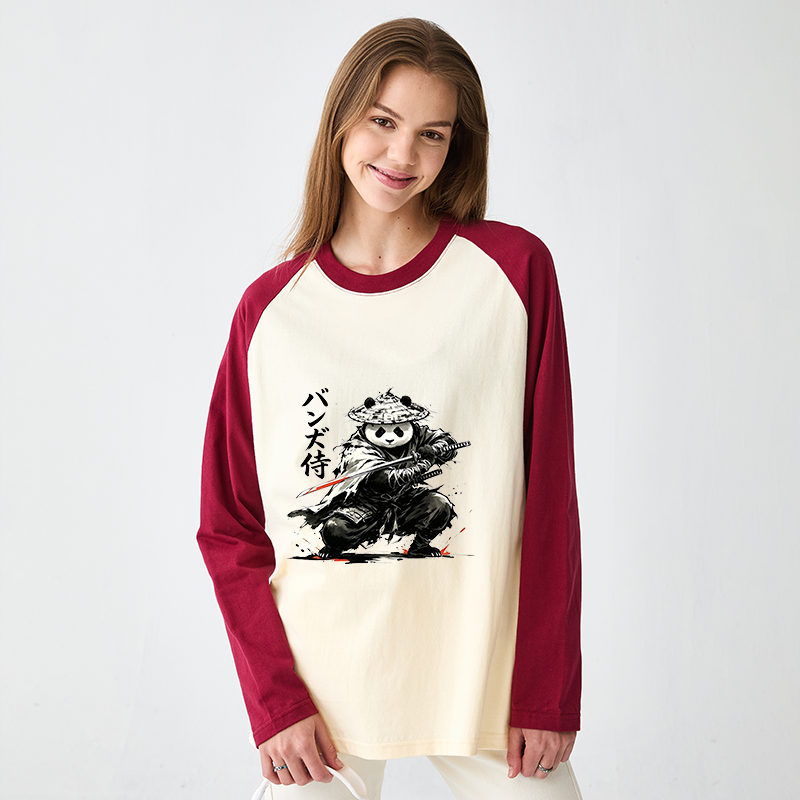 Tokyo-Tiger Panda Samurai Warrior Raglan Long Sleeve T-shirt