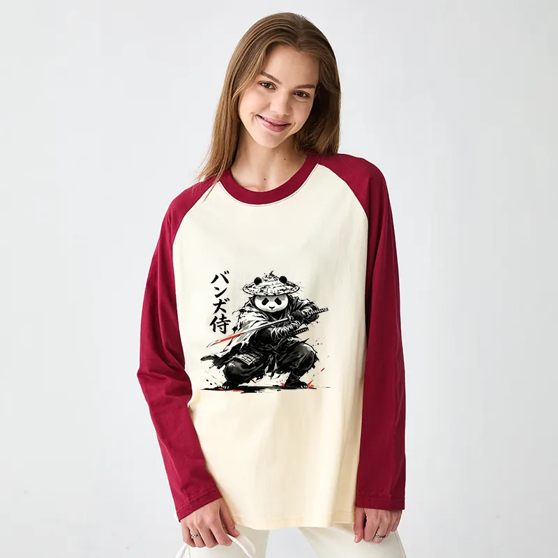 Tokyo-Tiger Panda Samurai Warrior Raglan Long Sleeve T-shirt