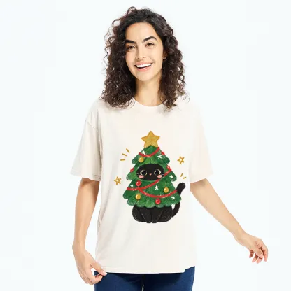 Tokyo-Tiger Christmas Tree Black Cat Washed T-Shirt