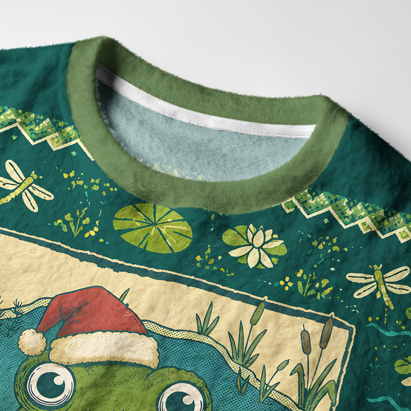 Tokyo-Tiger Retro Funny Frog Lake Fuzzy Christmas Ugly Sweatshirt
