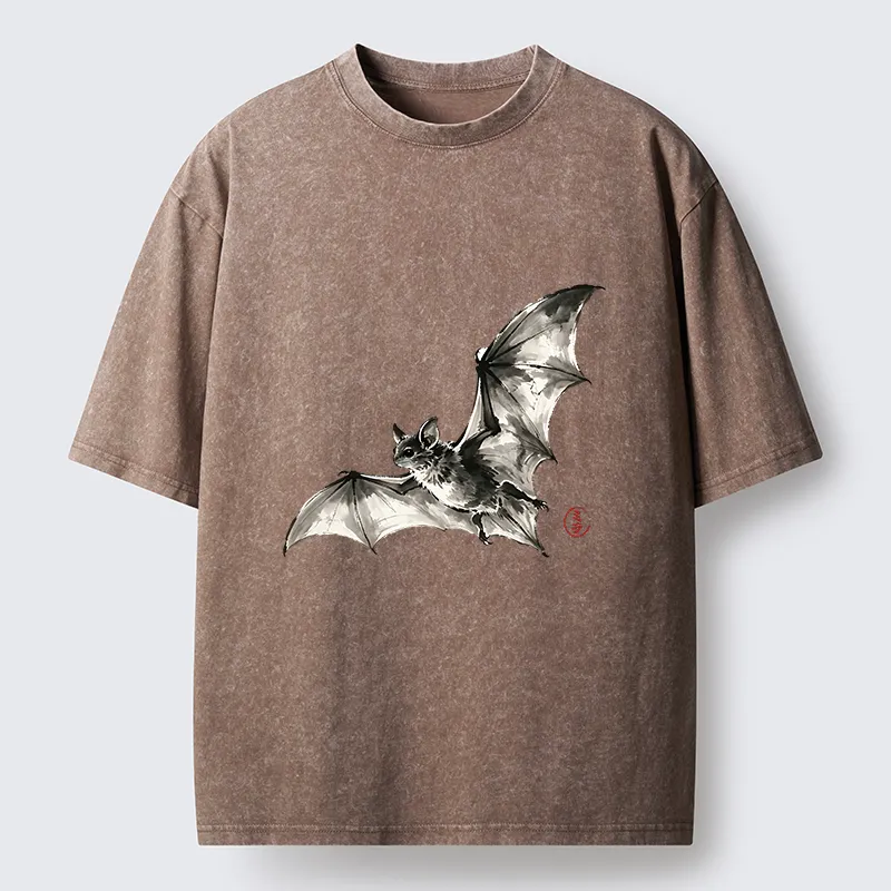 Tokyo‑Tiger Ink Style Bat Washed T‑Shirt