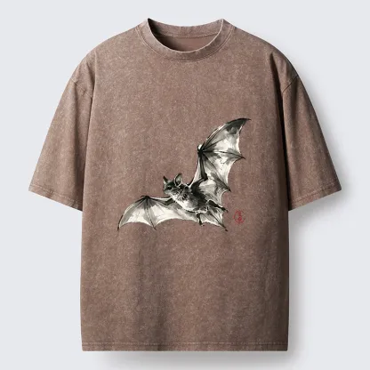 Tokyo‑Tiger Ink Style Bat Washed T‑Shirt