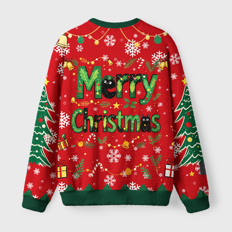 Tokyo-Tiger Christmas Tree Cat Fuzzy Christmas Ugly Sweatshirt