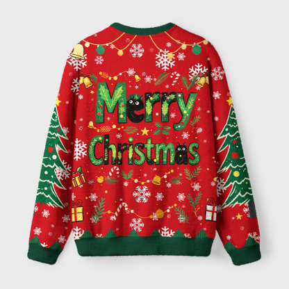 Tokyo-Tiger Christmas Tree Cat Fuzzy Christmas Ugly Sweatshirt