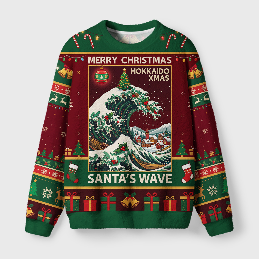 Tokyo-Tiger Hokkaido Xmas Japanese Art Fuzzy Christmas Ugly Sweatshirt