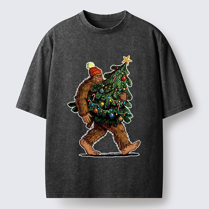 Tokyo-Tiger Monster Carrying Christmas Tree Washed T-Shirt