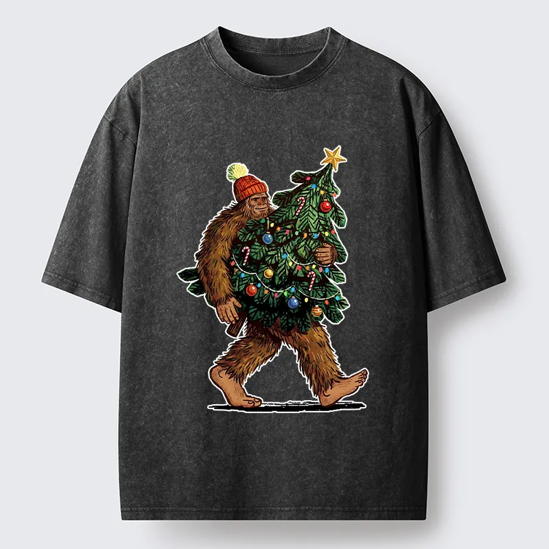 Tokyo-Tiger Monster Carrying Christmas Tree Washed T-Shirt