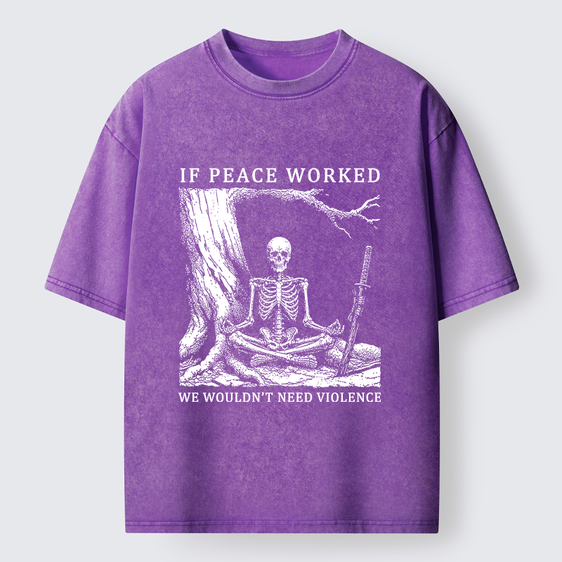 Tokyo-Tiger Calm Skeleton Samurai Meme Washed T-Shirt