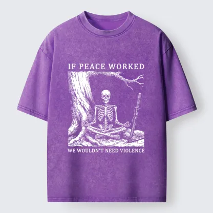 Tokyo-Tiger Calm Skeleton Samurai Meme Washed T-Shirt