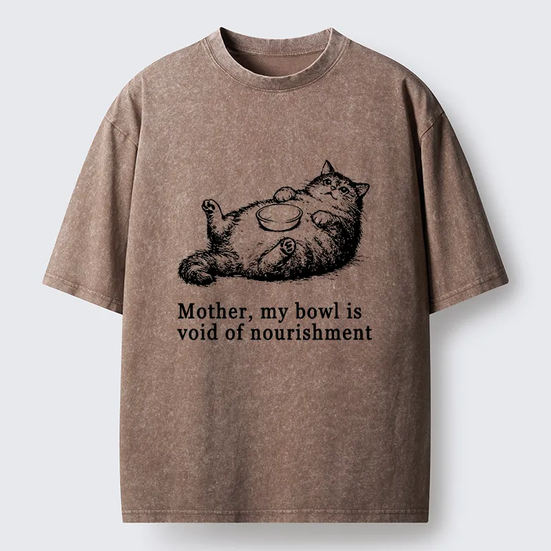 Tokyo‑Tiger Hungry Fat Cat Funny Washed T‑Shirt