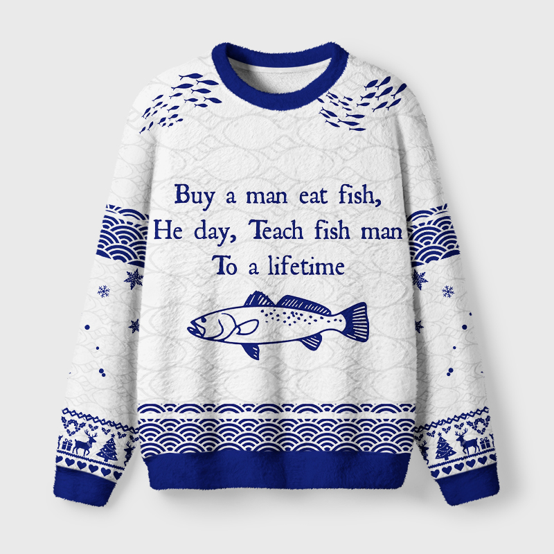 Tokyo-Tiger The "Fish Man" Meme Fuzzy Christmas Ugly Sweatshirt