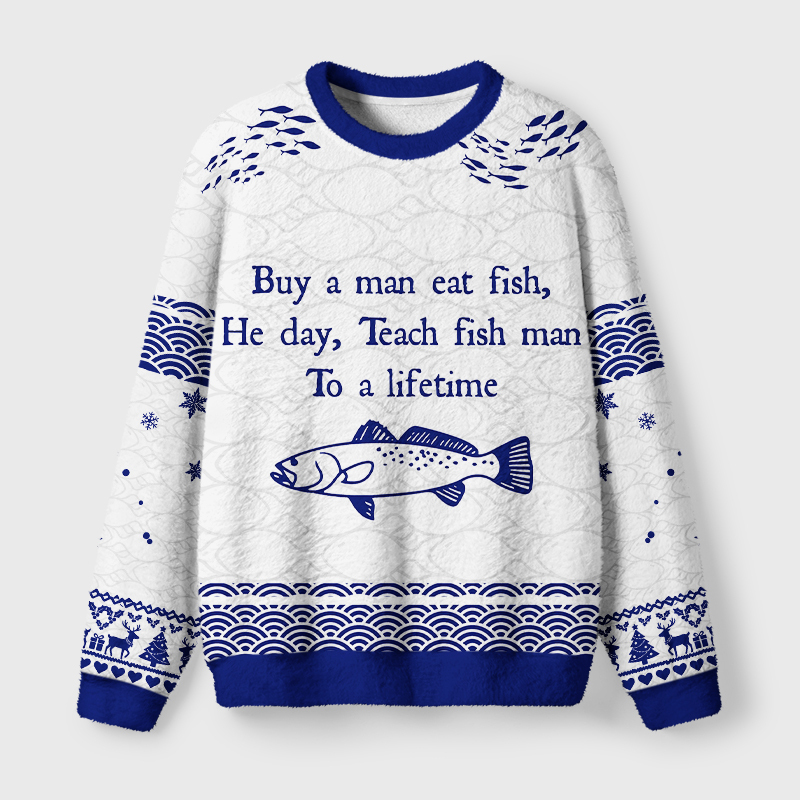 Tokyo-Tiger The "Fish Man" Meme Fuzzy Christmas Ugly Sweatshirt