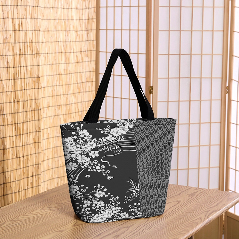 Tokyo-Tiger Flowing Waves And Sakura Zipper Tote Bag