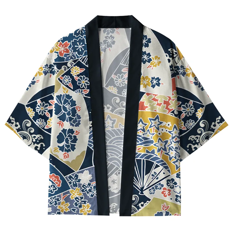 Tokyo-Tiger Japanese Flowers And Folding Fans Kimono Cardigan Sale