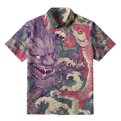 Tokyo-Tiger Dragon And Koi In The Waves Button-up Shirt