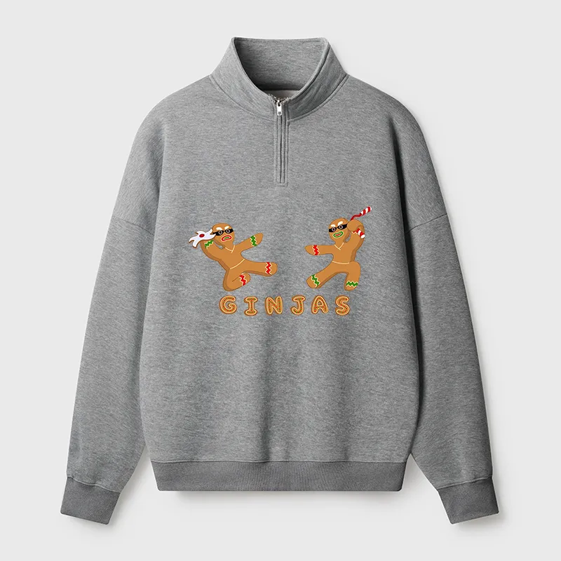 Tokyo-Tiger Gingerbread Ninja Half Zip Fleece Sweatshirt
