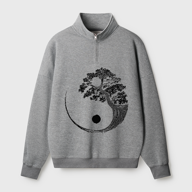 Tokyo-Tiger Yin-Yang Tai Chi Tree Half Zip Fleece Sweatshirt