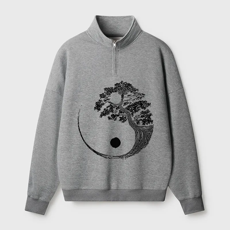 Tokyo-Tiger Yin-Yang Tai Chi Tree Half Zip Fleece Sweatshirt