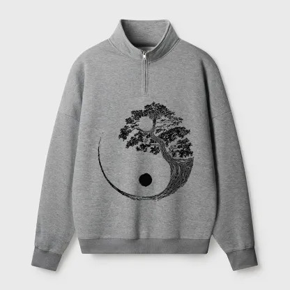 Tokyo-Tiger Yin-Yang Tai Chi Tree Half Zip Fleece Sweatshirt